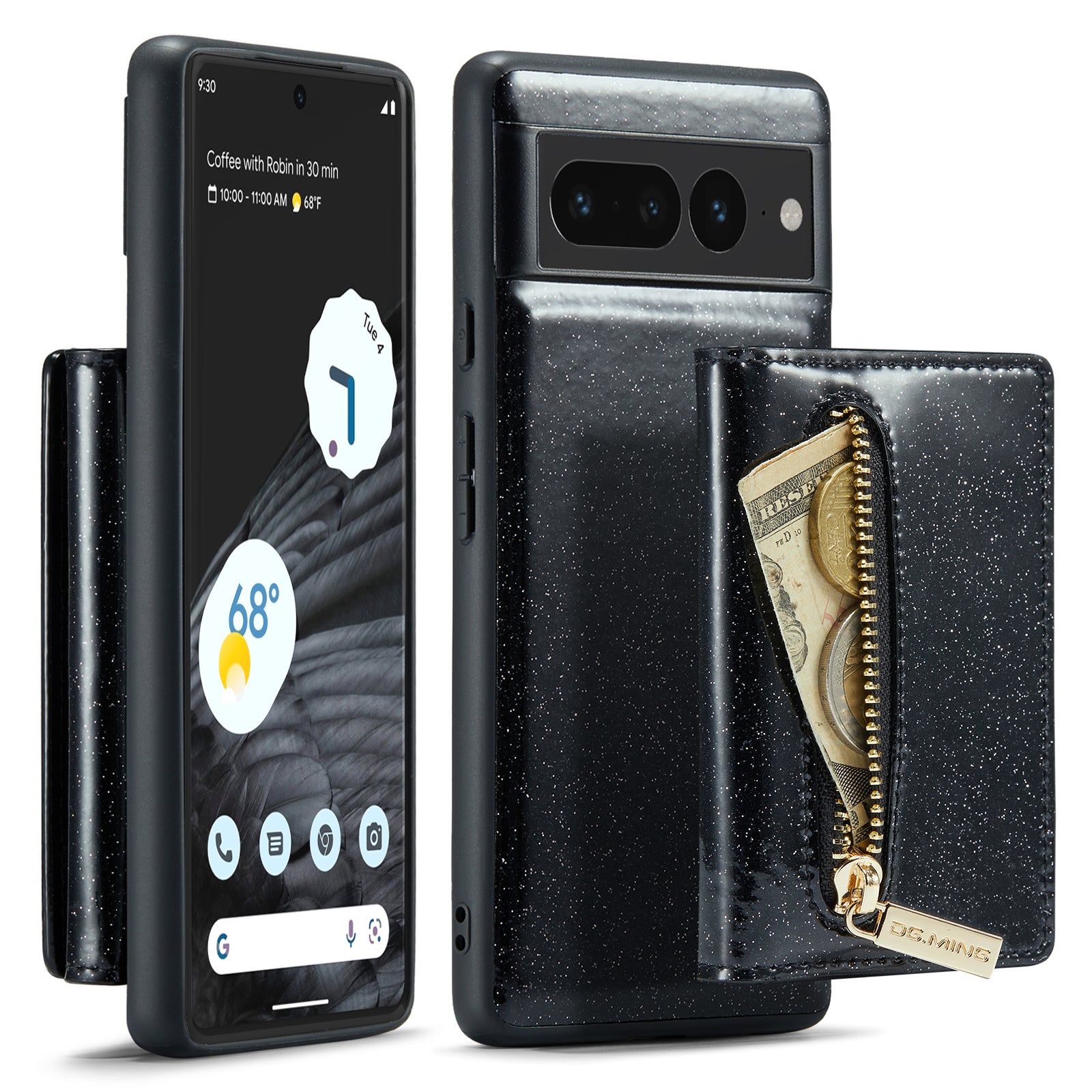 DG.MING M3 Series For Google Pixel 7 Pro 5G Glitter Bling Powder PU Leather Magnetic Anti-drop Phone Cover Detachable PC TPU Kickstand Wallet Phone Case DG.MING M3 Series For Google Pixel 7 Pro 5G Glitter Bling Powder PU Leather Magnetic Anti-drop Phone Cover Detachable PC TPU Kickstand Wallet Phone Case